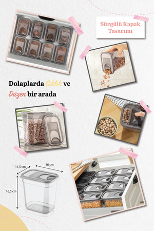 12 Pcs Tiny Labeled Sliding Lid Food Storage Container - Rectangular Jar Legumes Container 12X2000 Ml
