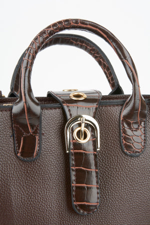 Women'S Bitter Brown Croco Handle 2 Compartment Snap Zipper Closure Hand And Shoulder Bag With Strap