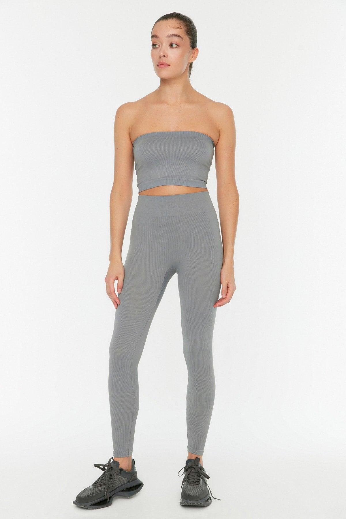 Gray Seamless/Seamless Ribbed Full Length Sports Leggings TWOAW20TA0071 - Swordslife