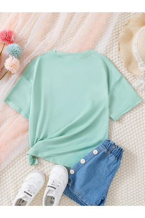 Crew Neck New Butterfly Printed Girl'S T-Shirt