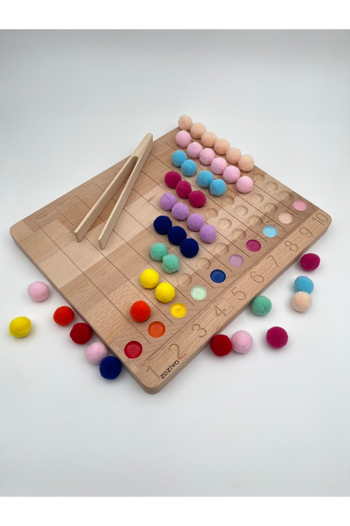 Montessori Educational Wooden Toy – Colorful Felt Balls Numbers Learning Board