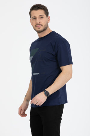 Men'S Printed T-Shirt Regular Fit Navy