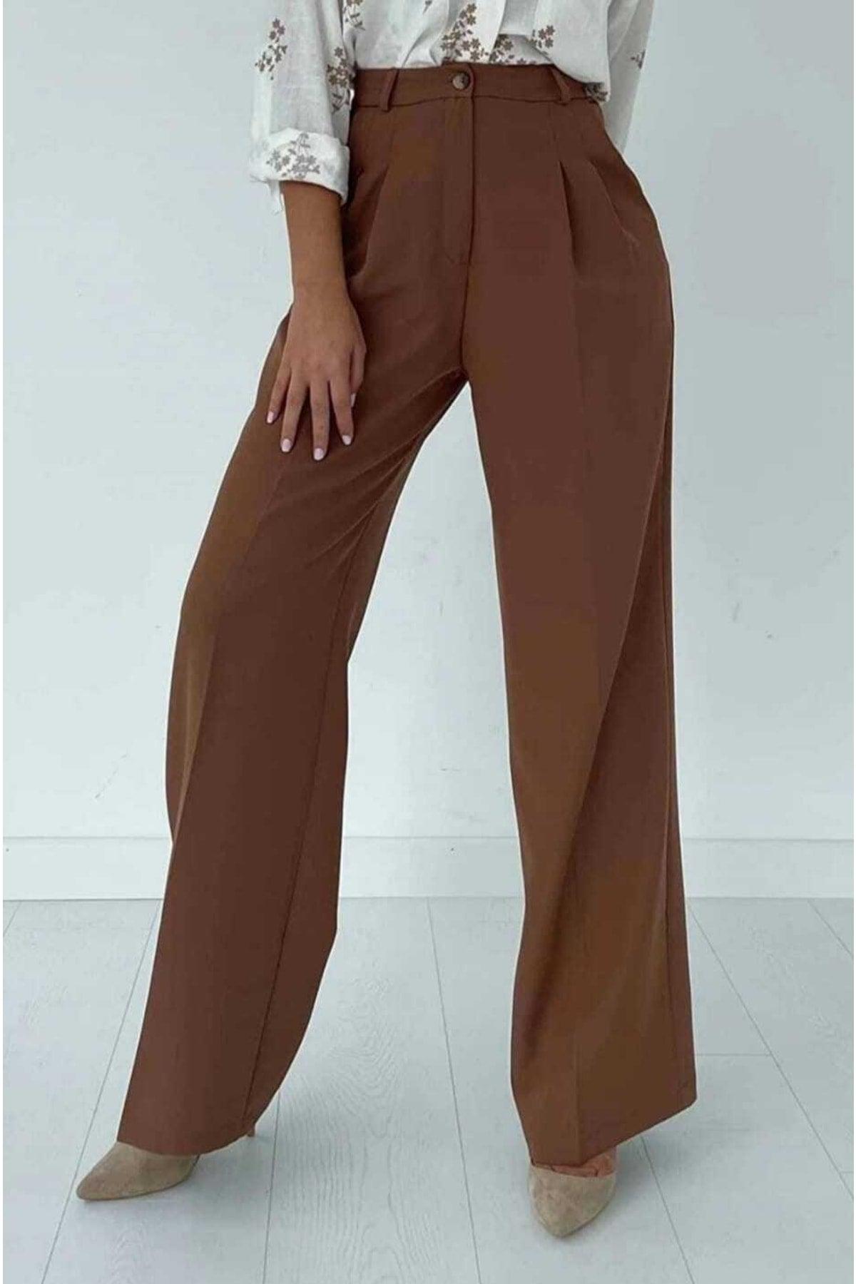 Women's Brown High Waist Palazzo Pants - Swordslife