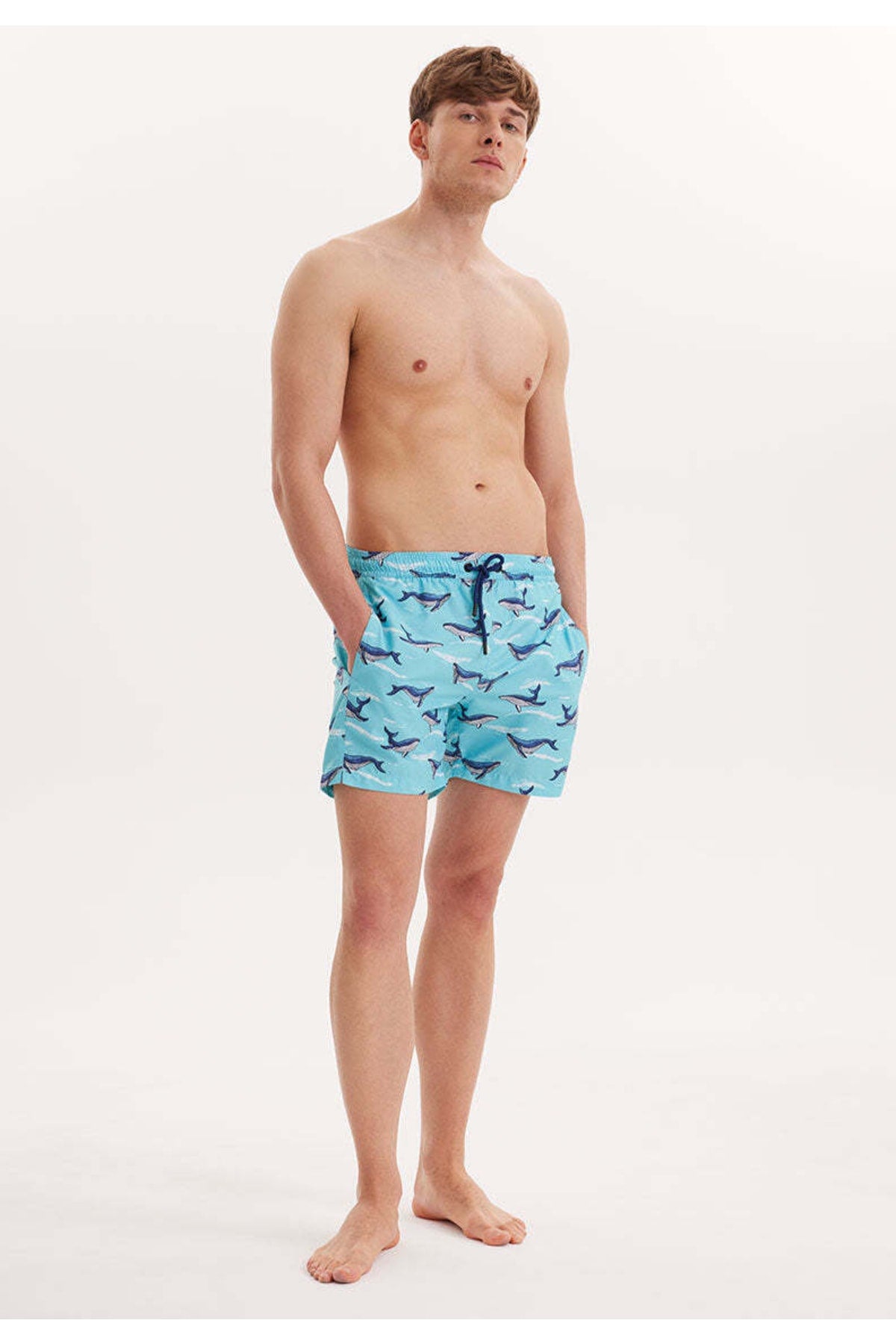 Men's Turquoise Printed Marine Shorts Wmpattern Swımshorts