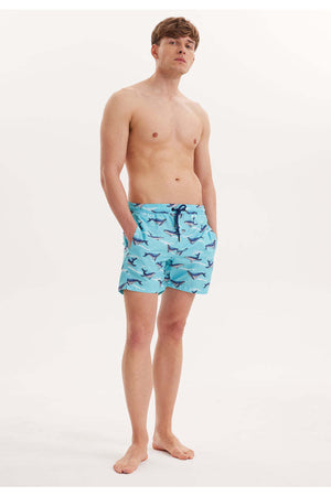 Men'S Turquoise Printed Marine Shorts Wmpattern Swımshorts