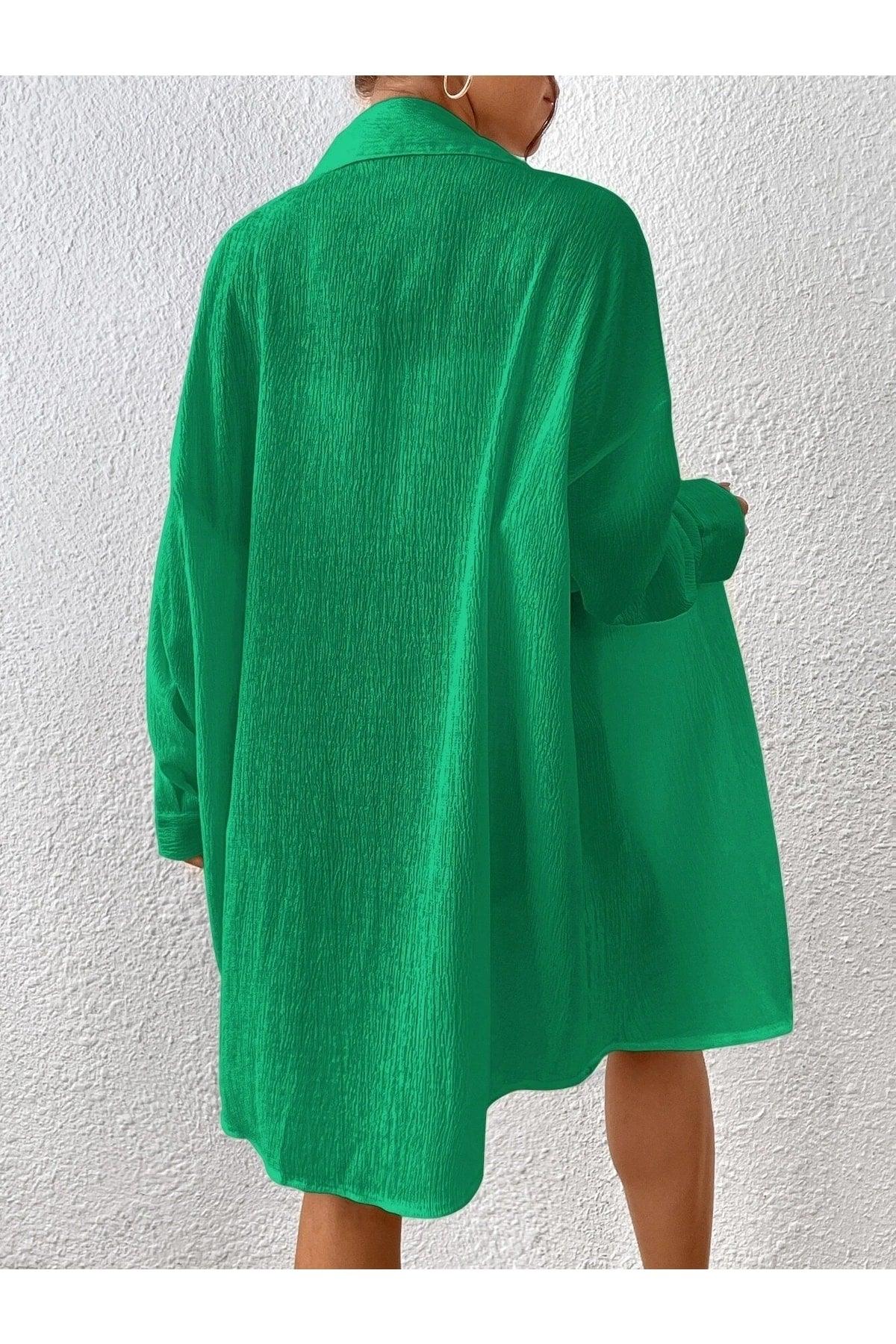 Women's Green Oversize Long Shirt - Swordslife