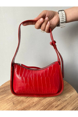 Red Women'S Crocodile Baguette Bag