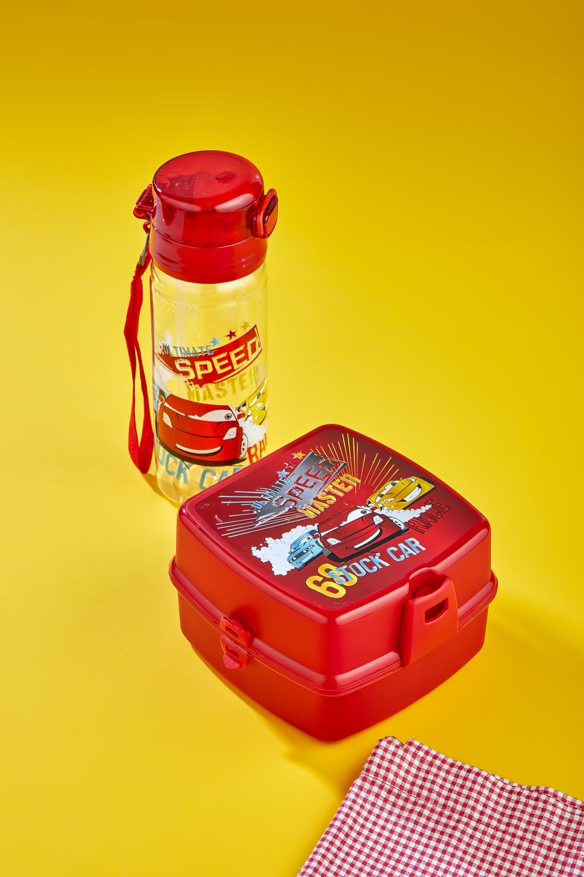 2-Layer Lunch Box With 4 Compartments And Self-Spoon And 500 Cc Water Bottle With Straw Cart