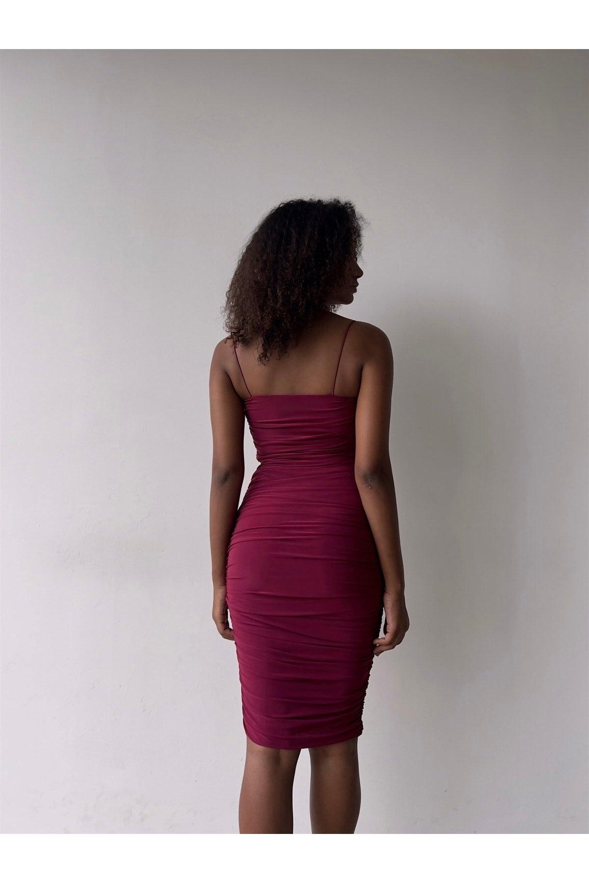 Thin Strap Draped Plum Dress - Swordslife