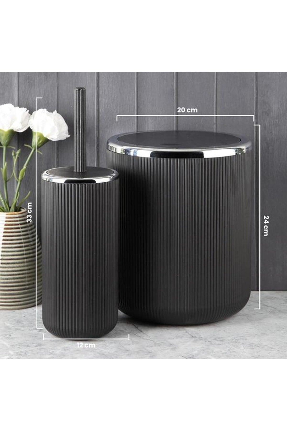 Bathroom Set 2 Oval Trash Can & Toilet Brush Bathroom Set Bathroom Accessory Set - Swordslife