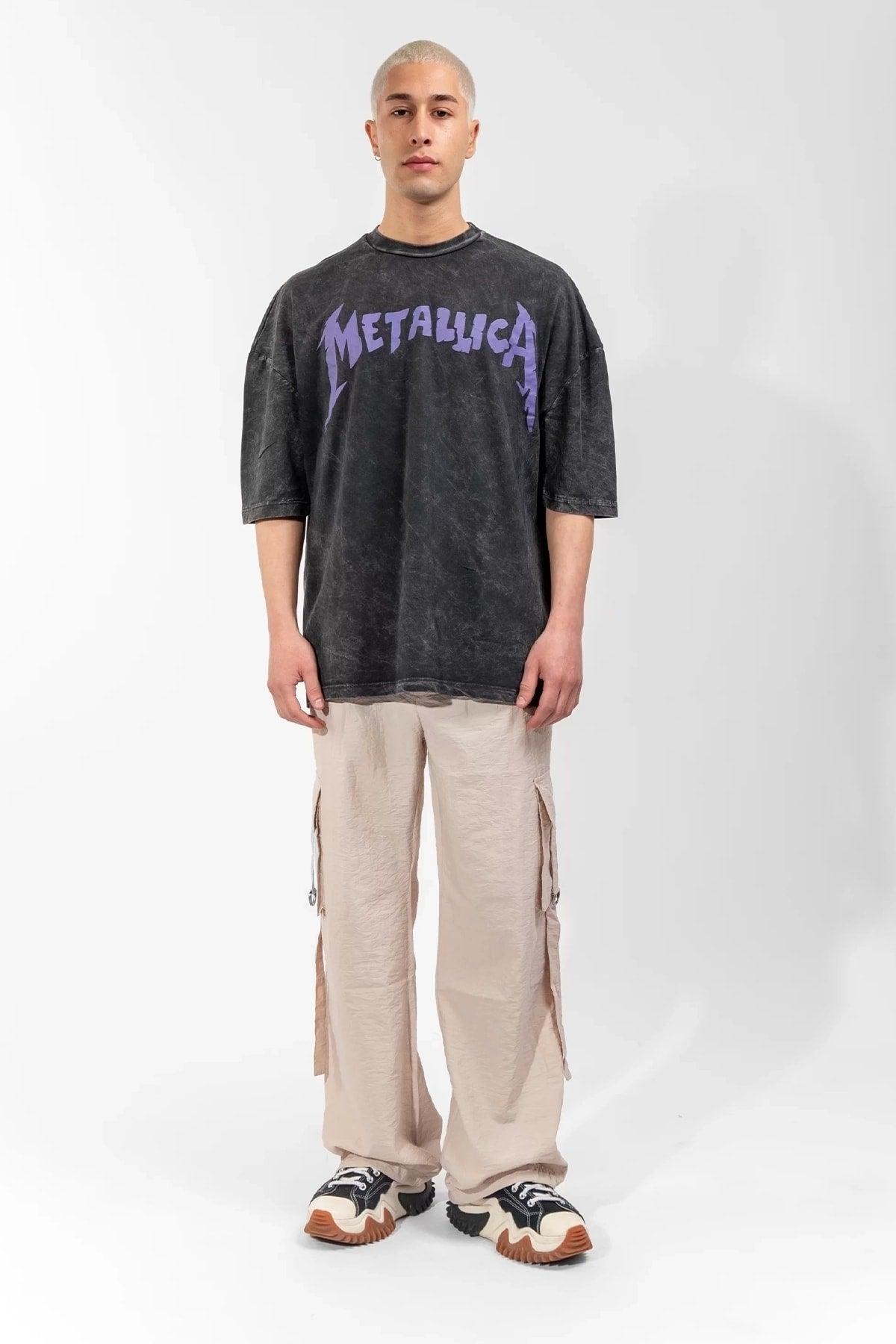 Washed Metallica Purple Back Printed Unisex Oversize Tshirt - Swordslife