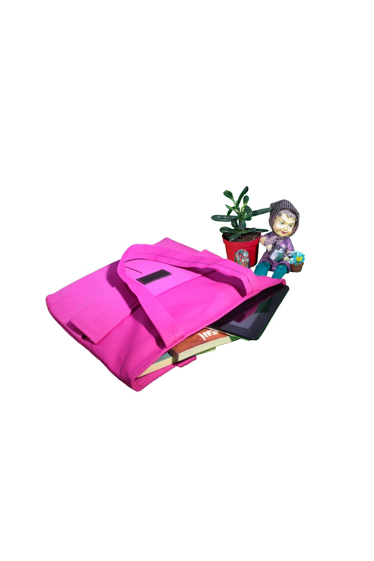 Women'S Pink Bag Zippered Hand And Shoulder Bag Canvas Fabric Tote Bag