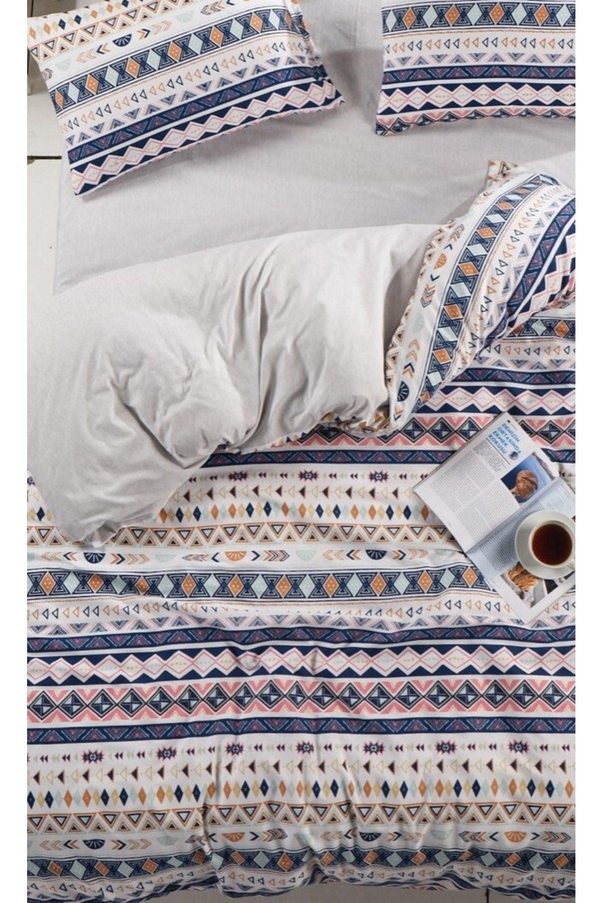 Ethnic Double Sided Blue Pink Double Sheet Cotton Duvet Cover Set - Swordslife