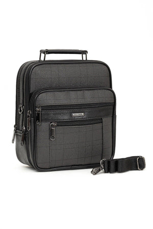 Adelina Men'S Black Leather Plaid Steel Case Handbag And Card Holder Wallet With Mechanism