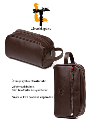 Men'S Leather Travel Shaving Cosmetic Handbag Portfolio Bag And Mechanism Wallet Set