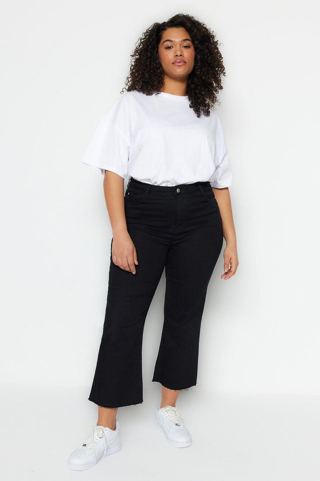 Black Unfading High Waist Short Leg Culotte Fit Jeans TBBSS23AR00014 - Swordslife