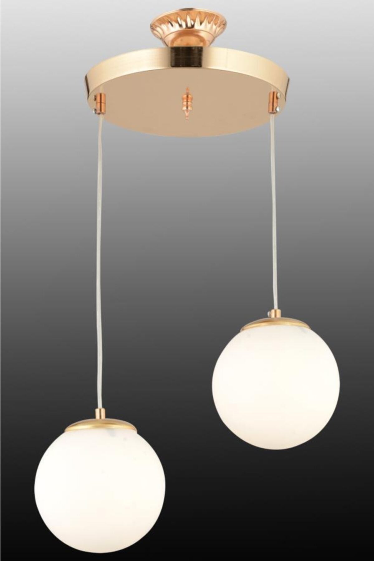 Pendant Lamp 2-Piece Gold White Globe Glass Chandelier