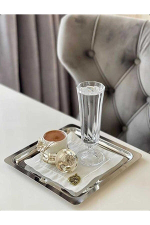 Nom Trend 6 Pcs Lux Square Stainless Steel Silver Color 21X21Cm Coffee Serving Tray & Plate