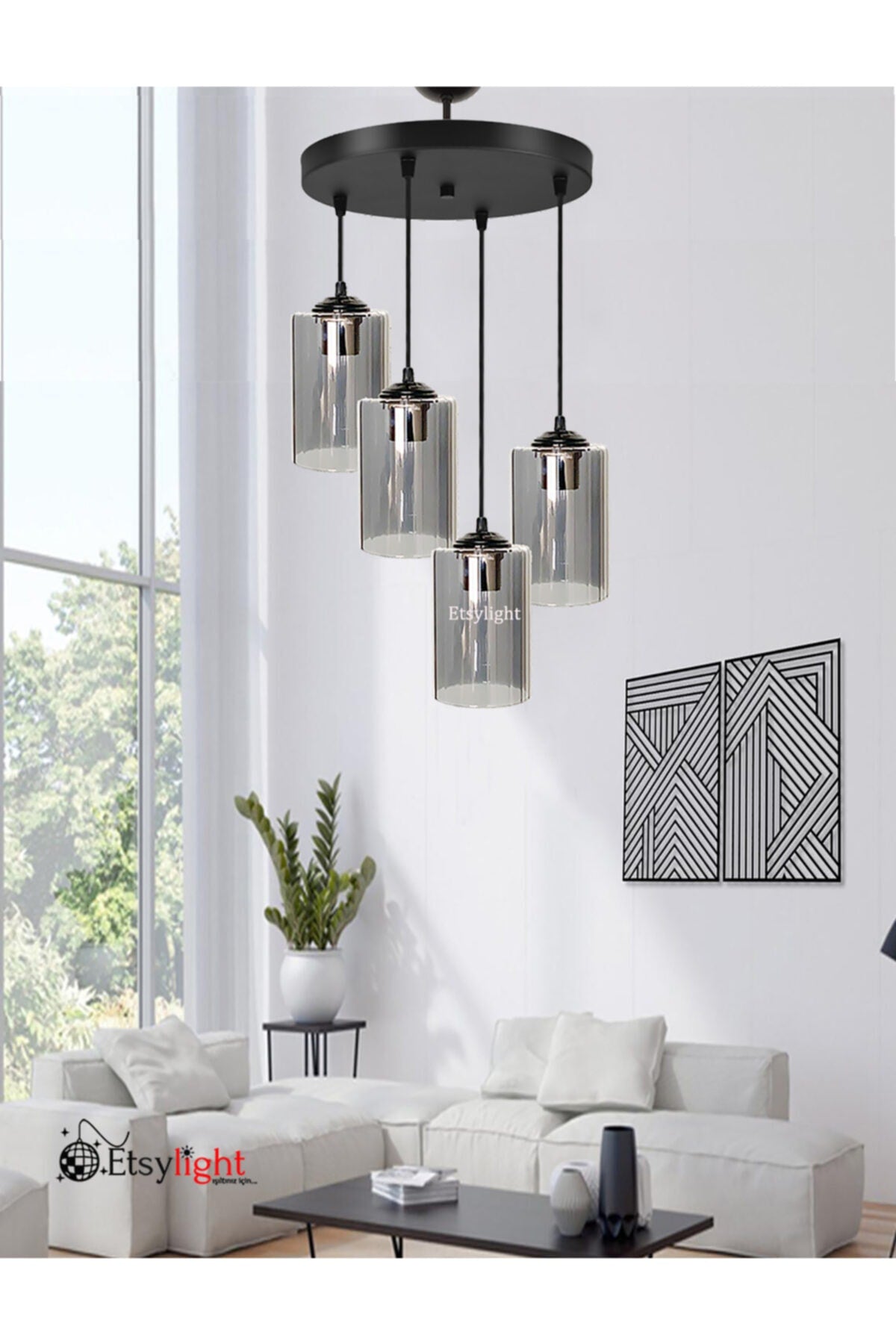 Dora Black Lux 4 Entrance, Living Room Glass Chandelier