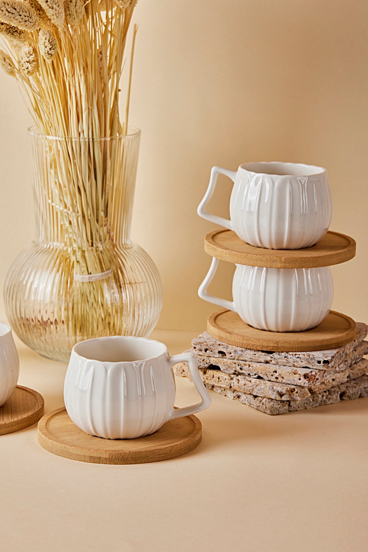 12648 Marghe 12 Piece Turkish Coffee Cup Set With Bamboo Saucer