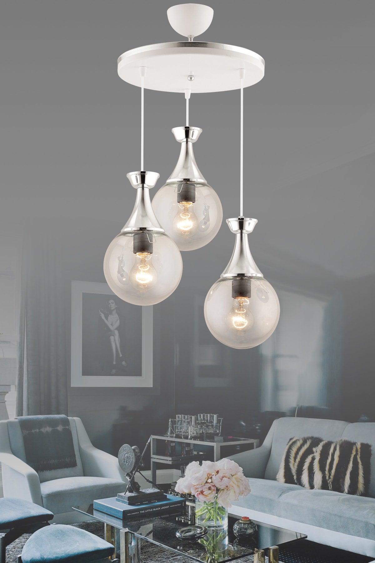 Minel 3 Piece Tray White Chrome Gilded Smoked Glop Glass Lighting