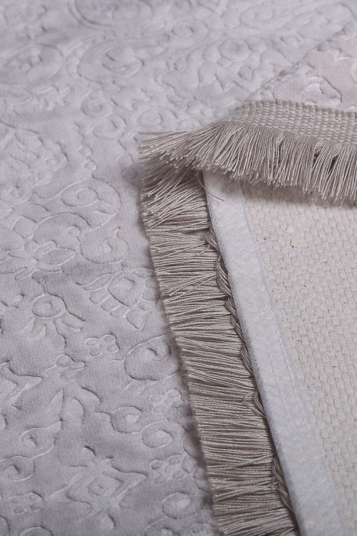 Nova Gray 80x150 Cm Cotton Non-Slip Base Plush Bath Mat Large Fringed Bathroom Rug - Swordslife