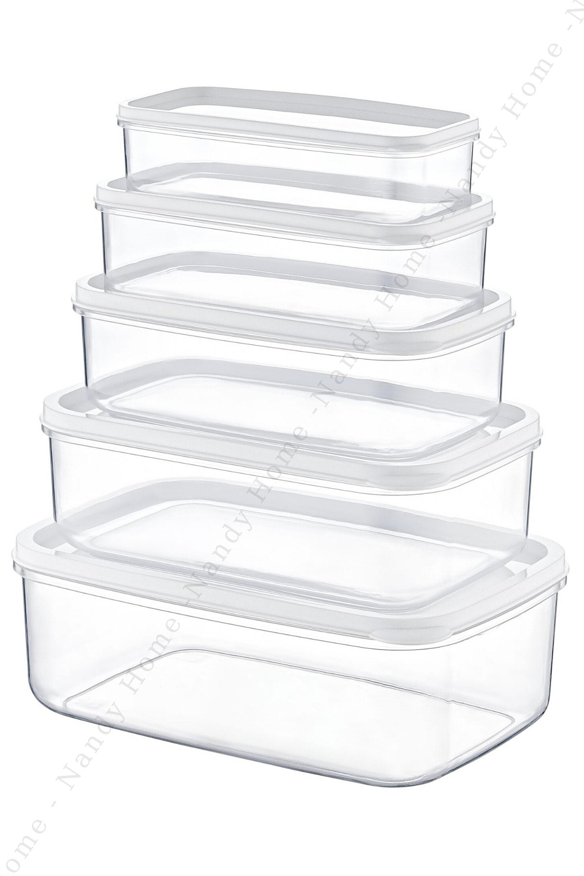 Set Of 5 Embox Rectangular Provisions, Food Storage Container White
