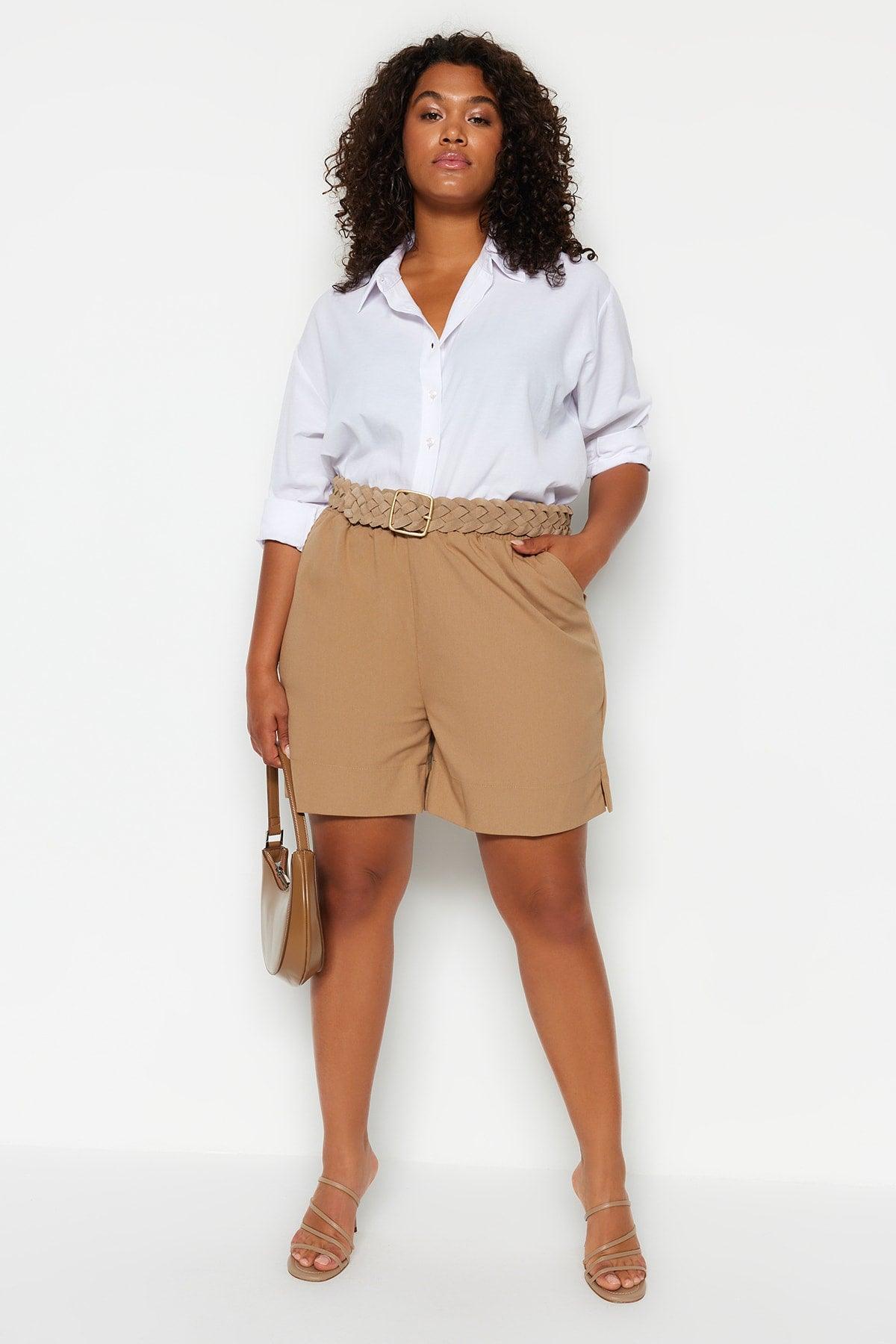 Brown High Waist Woven Shorts & Bermuda TBBSS23AP00015 - Swordslife