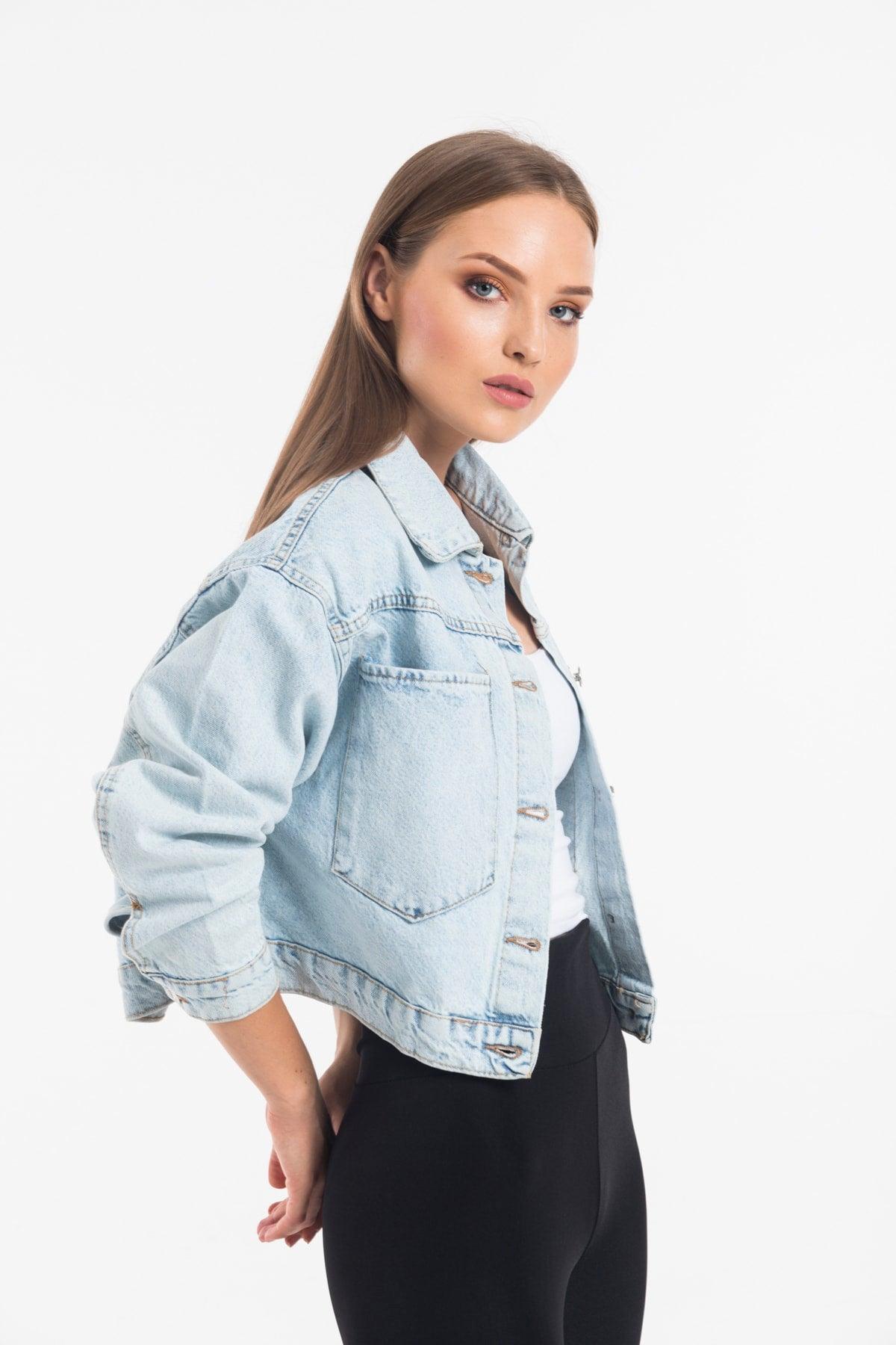 Women's Blue Big Pocket Denim Jacket - Swordslife