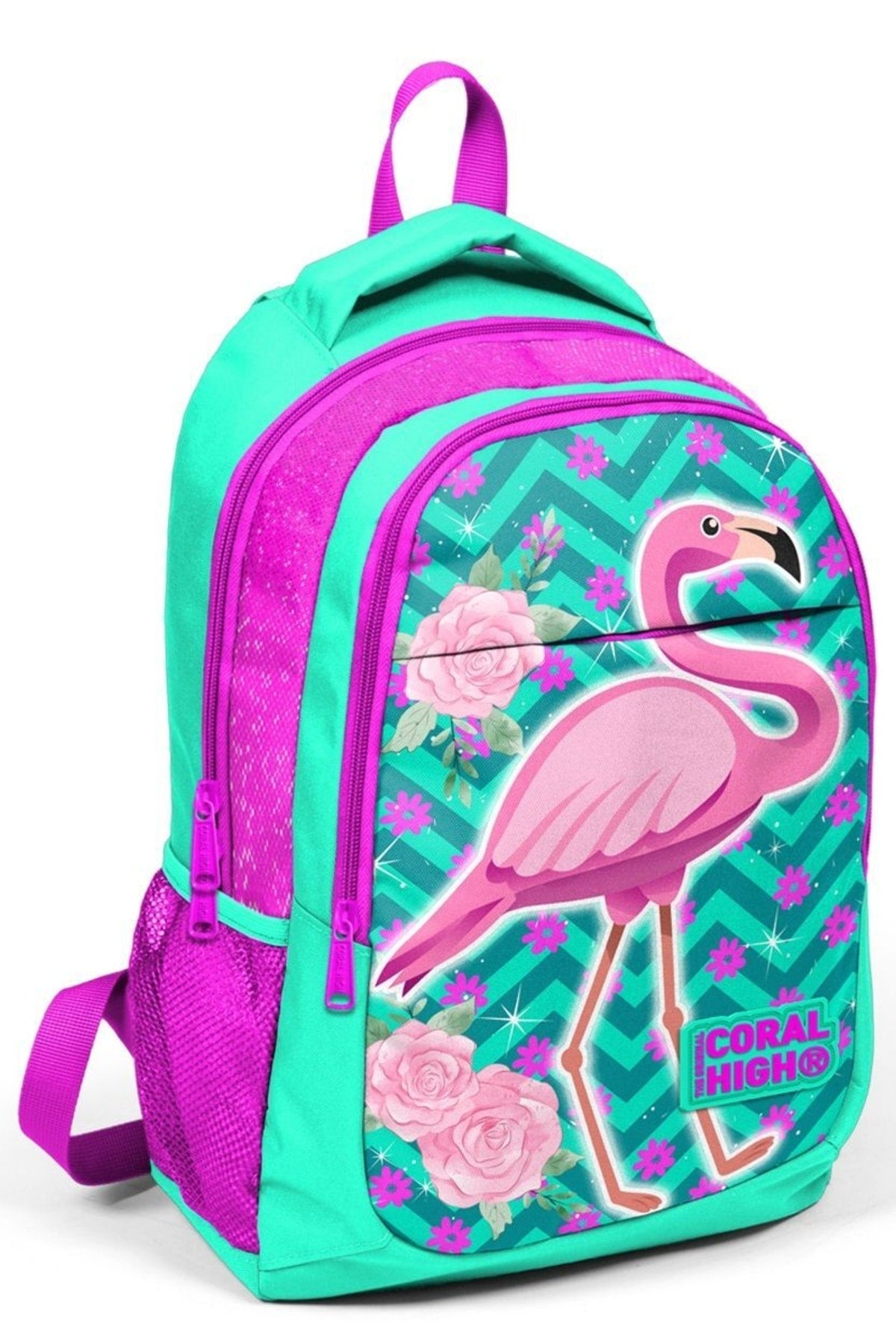 Coral High Green Flamingo Girls' Primary School Bag Set - Backpack+Food+Pencil Holder