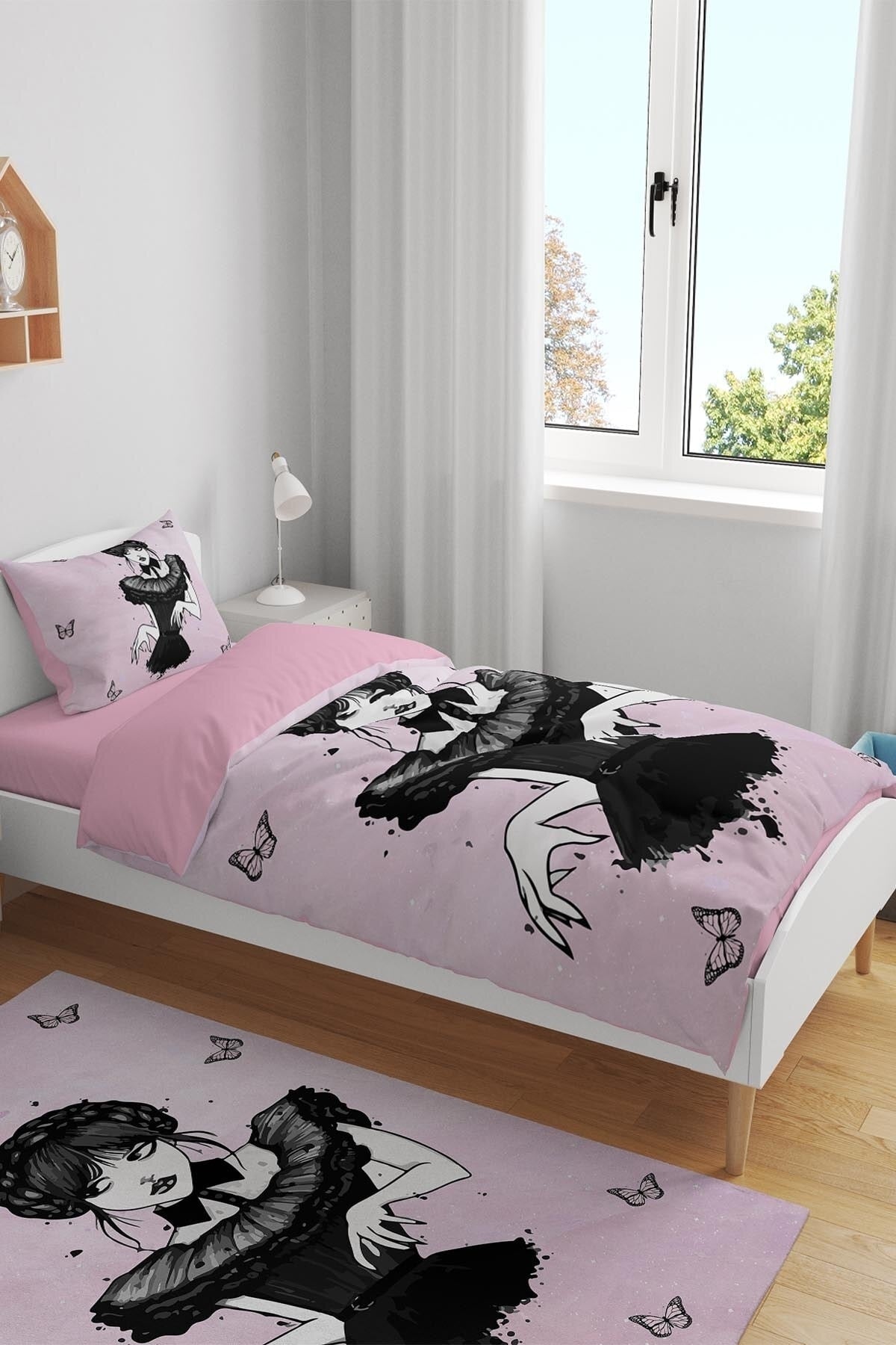 Pink Wednesday Addams Patterned Single Baby Kids Duvet Cover Set