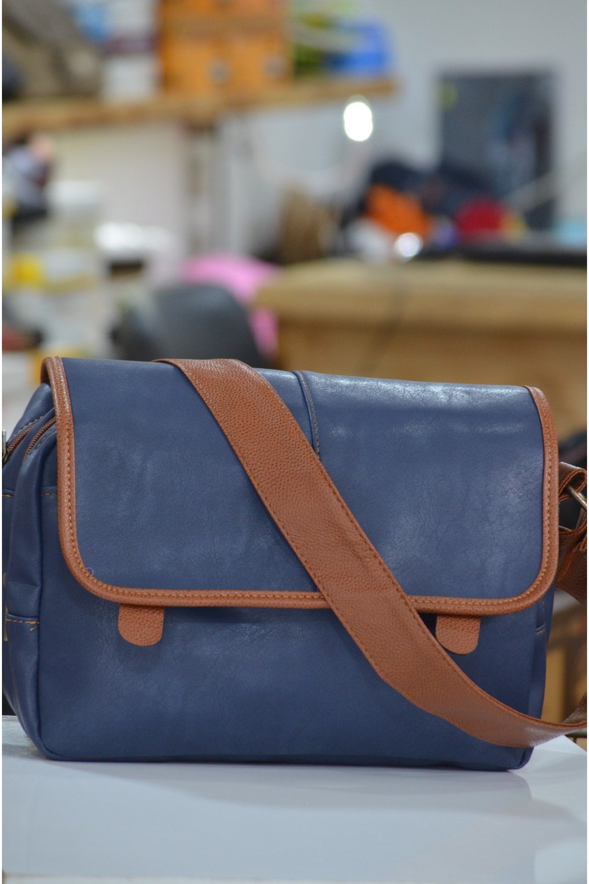 Handy Unisex Navy Blue Tobacco Messenger Bag, Briefcase, Travel Bag With Zipper Cover