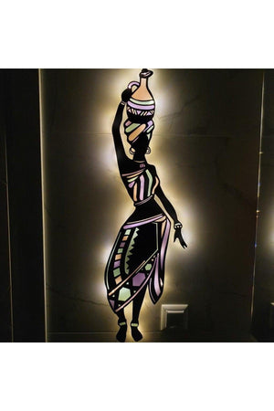 Epoxy Wooden Jug Skirted African Woman Figured Wall Decor Night Lamp 60 Cm - Swordslife