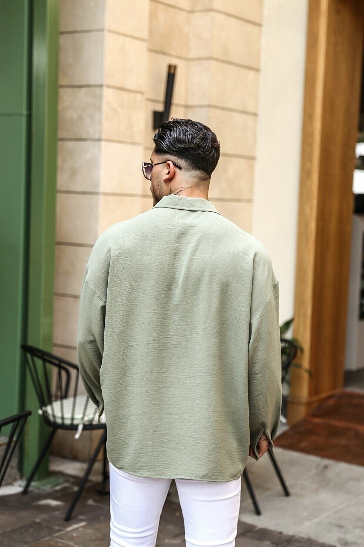 Textured Oversize Shirt Khaki