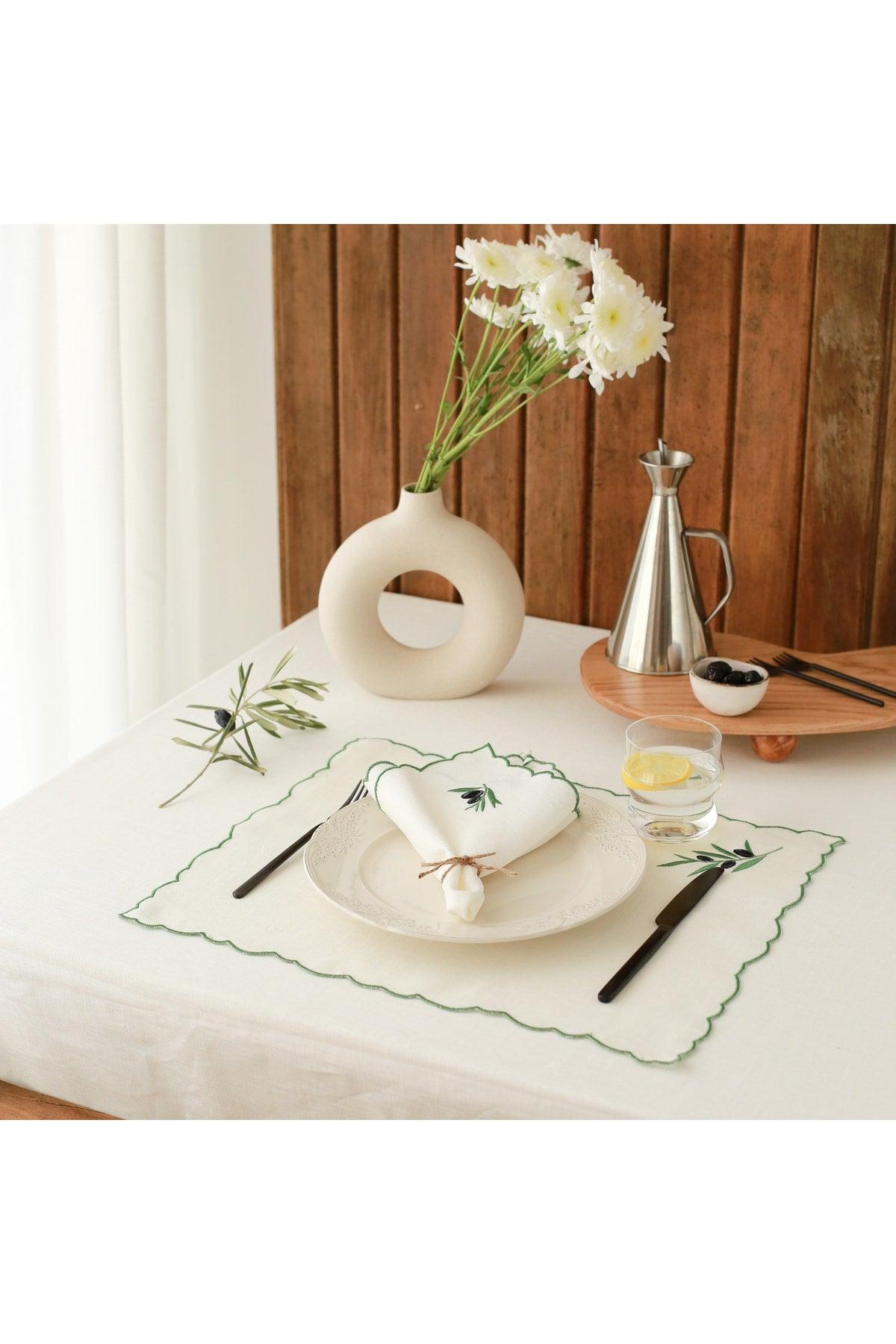 Set of 4 Spring Series Olive Themed 100% Linen Napkin 40 X 40 Cm - Swordslife