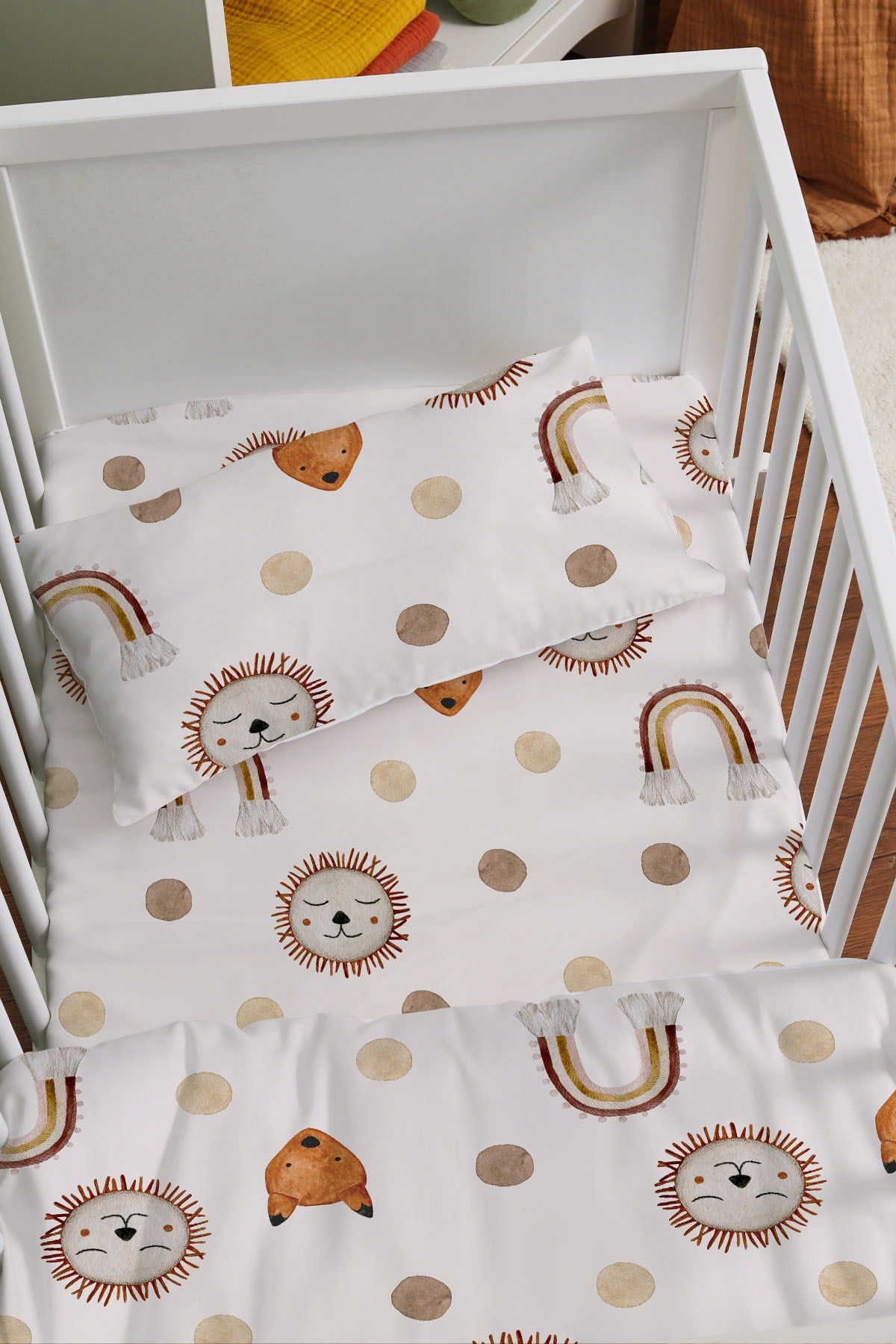 Mother'S Side Crib Duvet Cover Set (60X100) - Iconic Series - Vintage Lion And Rainbow