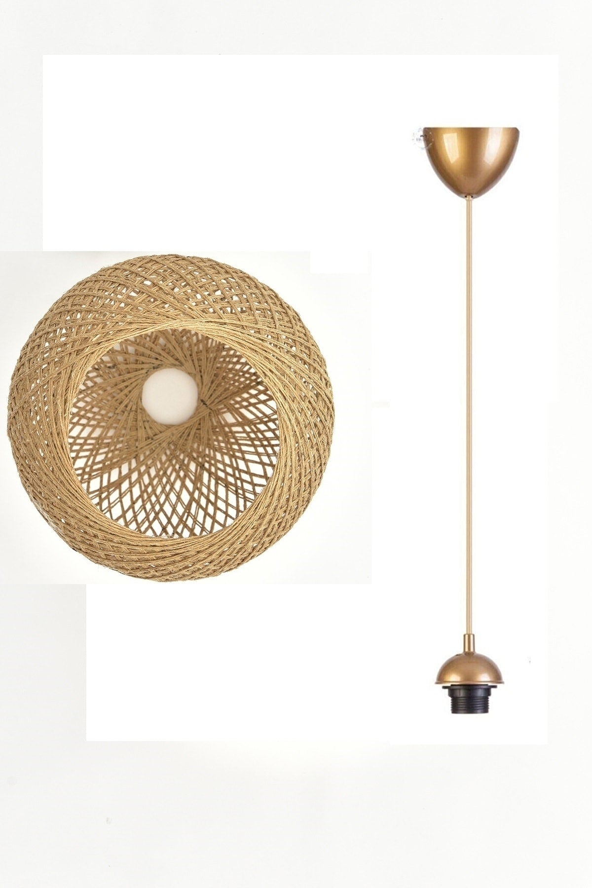 Balle Wicker Pendant Lamp Ball Chandelier Gold Cable