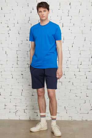 Men'S Sax Blue 100% Cotton Slim Fit Slim Fit Crew Neck Short Sleeved T-Shirt