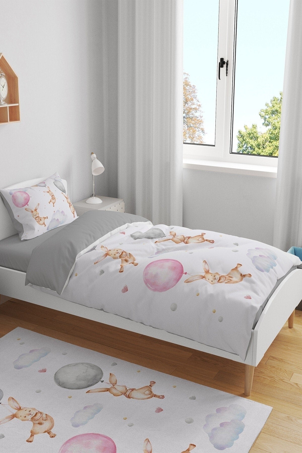 Butterfly Rocking Rabbit Patterned Single Baby Kids Duvet Cover Set