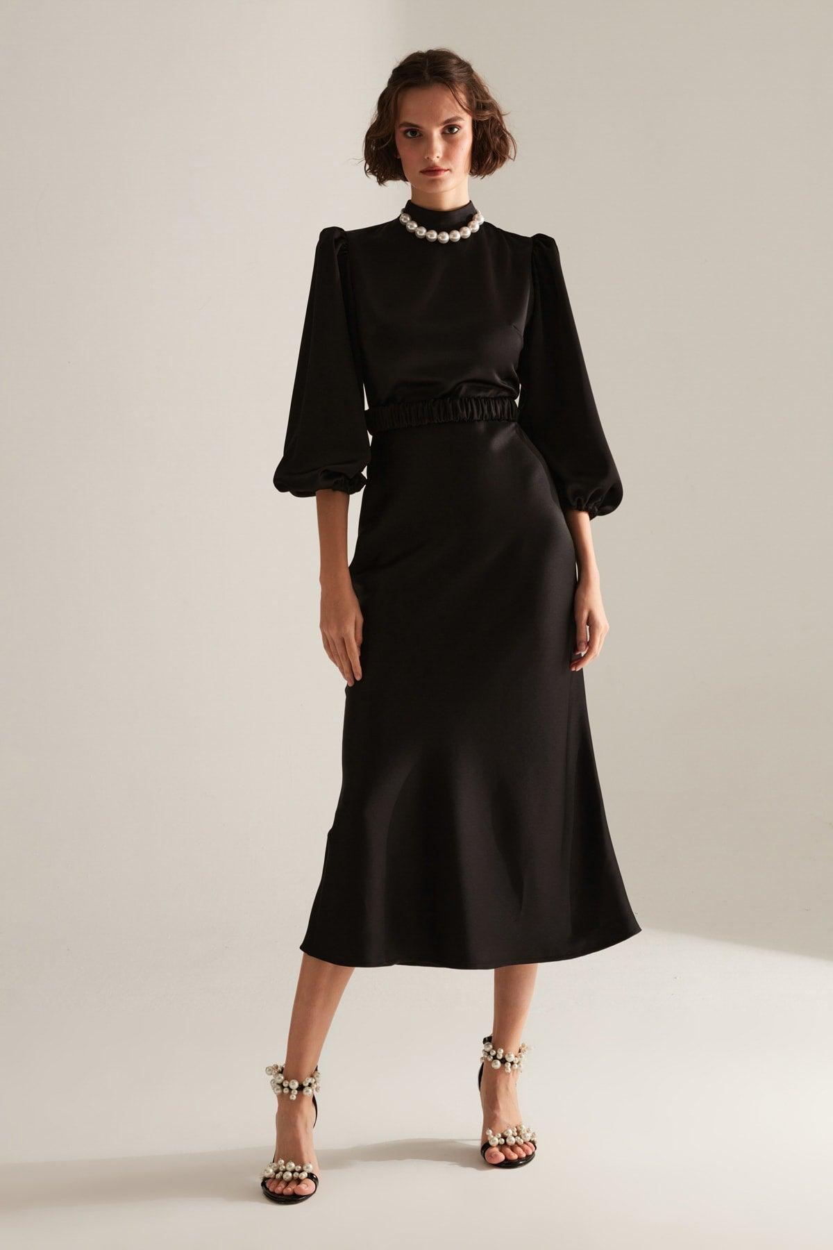 Berthe Judge Collar Black Long Engagement Dress - Swordslife