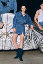 X Zeynep Tosun Blue Jacket Collar Detailed Denim Dress TPRAW23EL00406 - Swordslife