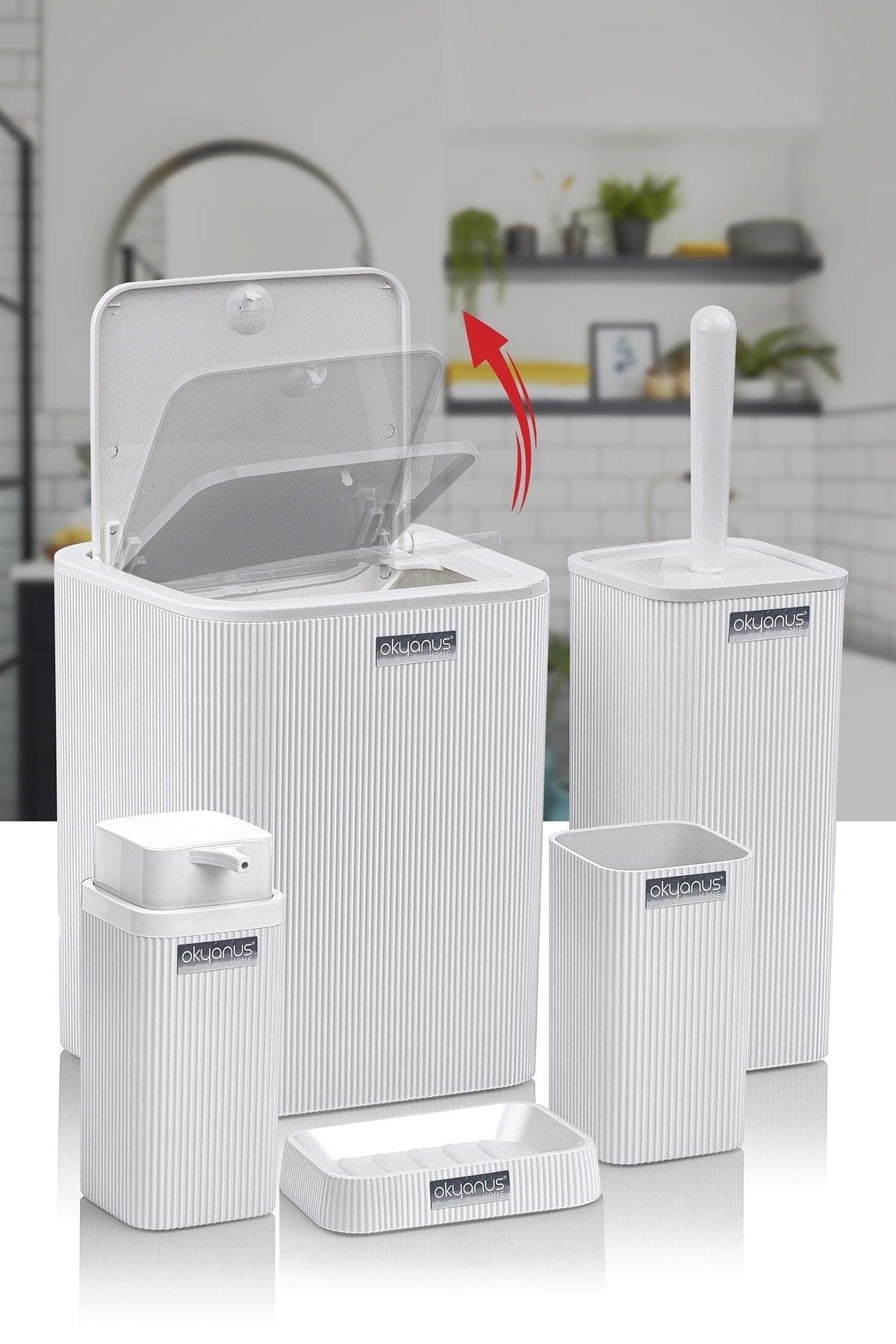 Stella White Striped Square Bathroom Set of 5 - Swordslife