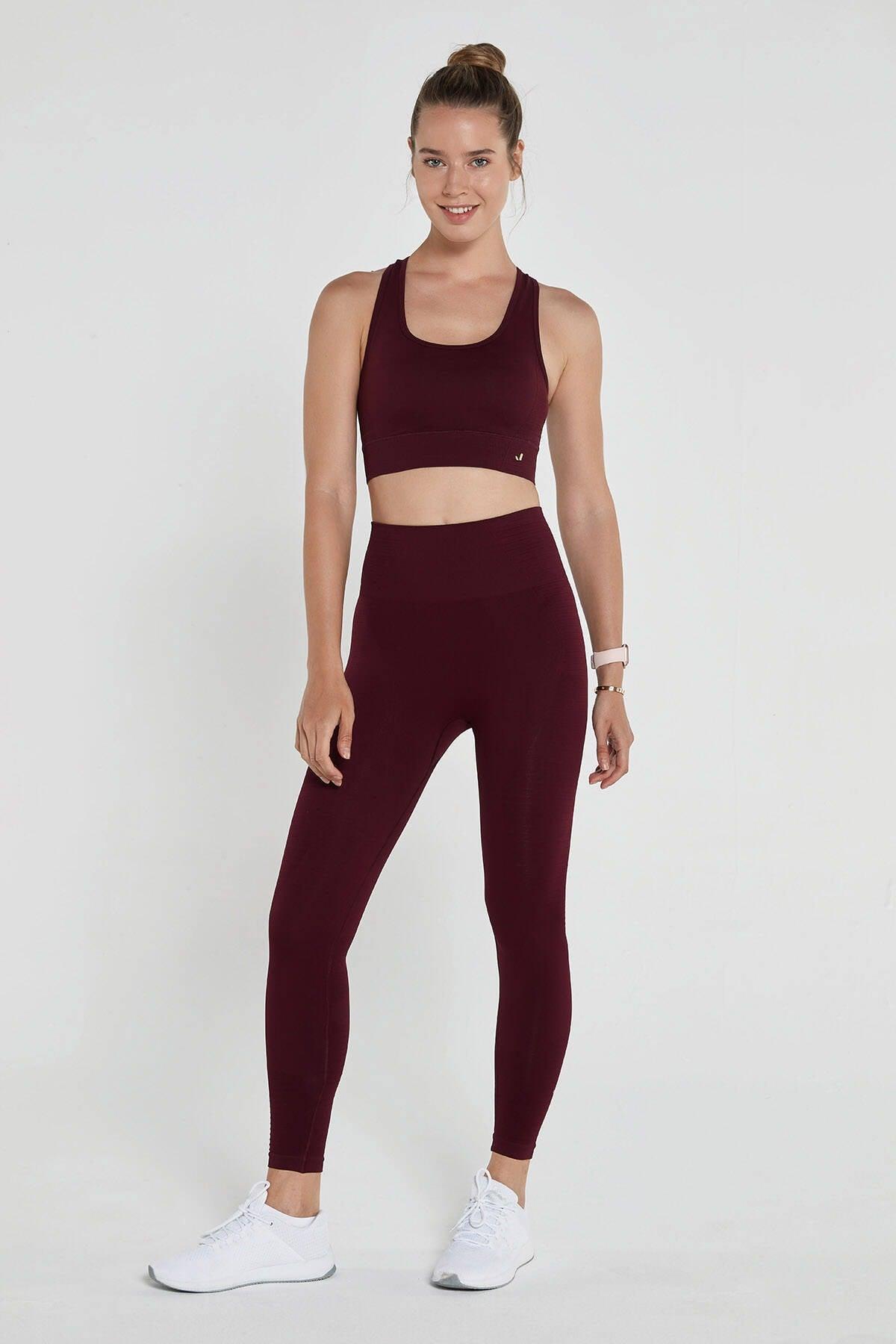 Gela High Waist Flexible and Gathering Sports Leggings Claret Red - Swordslife