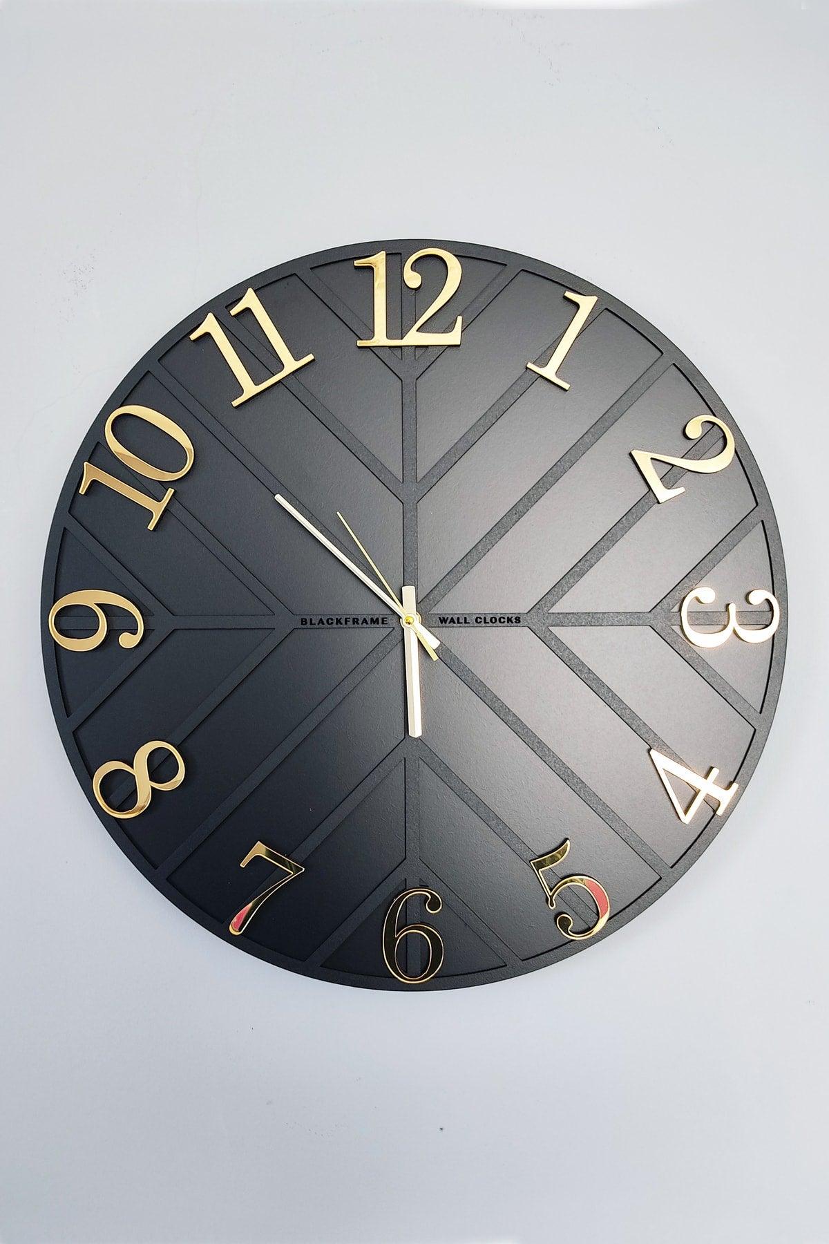Diagonal Lines - Black & Gold - 50Cm Wall Clock