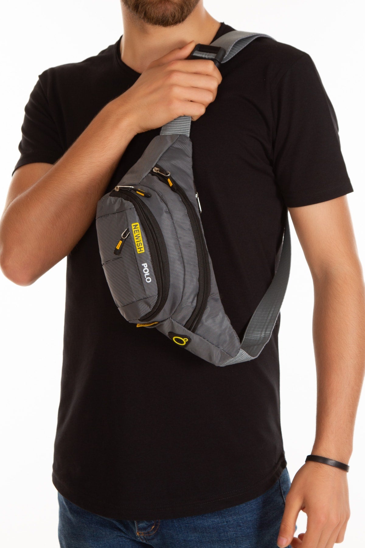 Unisex Gray Waterproof Cross Strap Headphone Out Waist Shoulder And Sports Bag Daily Travel