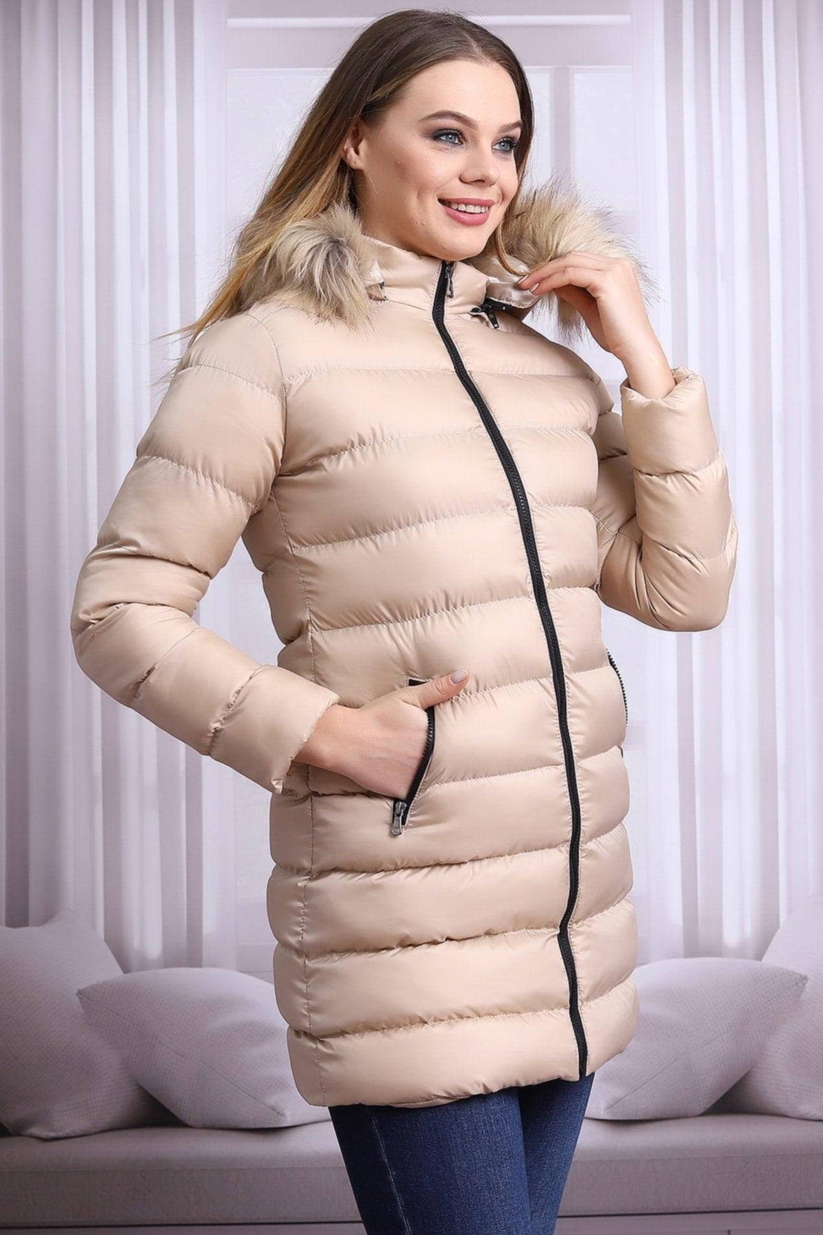 Women's Cream Plush Microgel Inflatable Coat - Swordslife