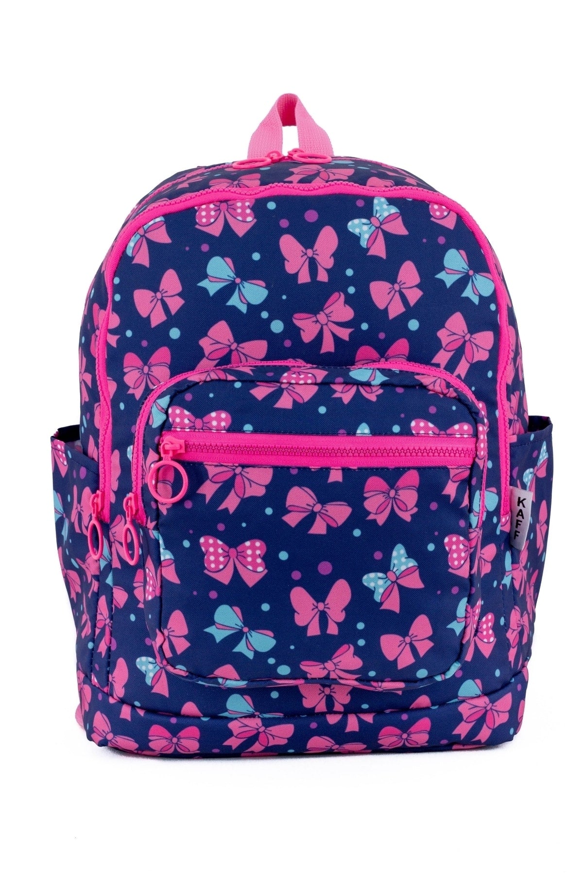 Ribbon Patterned Navy Blue 4-Compartment Washable Girls Primary School Backpack