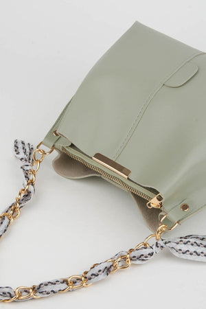 Women'S Mint Scarf Chain Accessory Soft Leather 3-Compartment Hand, Arm And Shoulder Bag