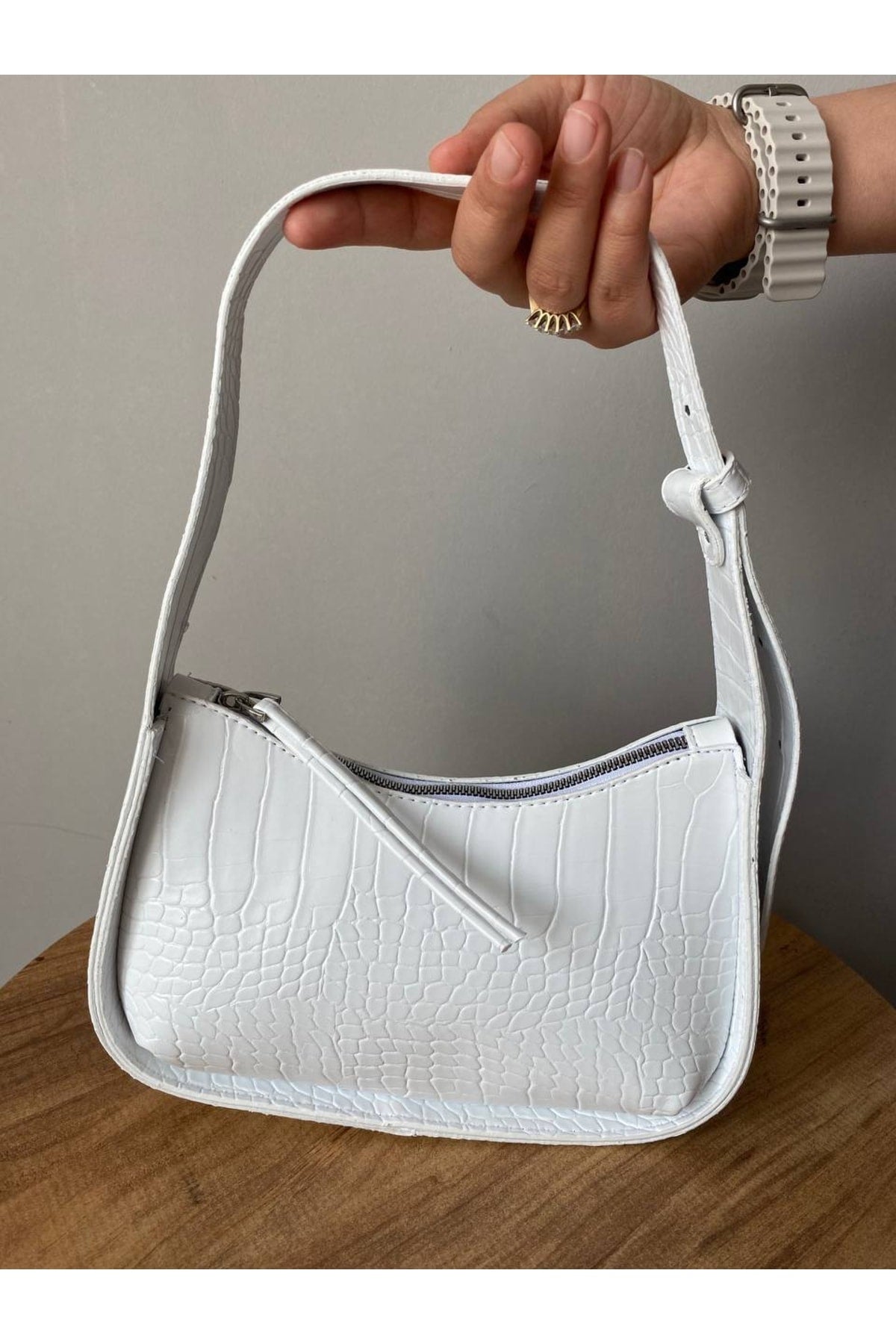 White Women's Crocodile Baguette Bag