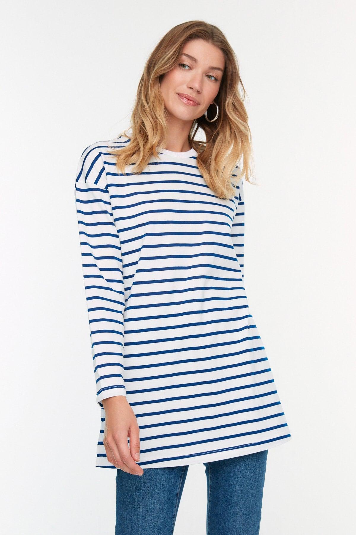 Blue Striped Knitted Tunic TCTAW22UK0240 - Swordslife